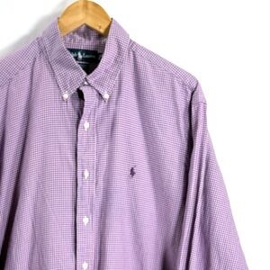 Ralph Lauren Yarmouth Shirt Purple White Micro Check Cotton 16.5 34/35